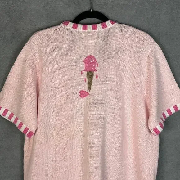 Quacker Factory Sweater Large Pink Fruit Cardigan Short Sleeve Summer Picnic - Picture 5 of 12